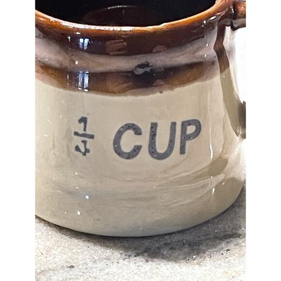 Set Of 4 Vintage Farmhouse Stoneware Brown Glaze Ceramic Measuring Cups - Picture 5 of 7